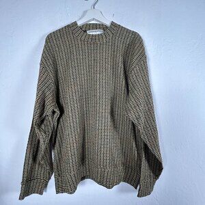 Jhane Barnes Mens XL Textured Woven Knit Crew Neck Sweater XL Brown Pullover